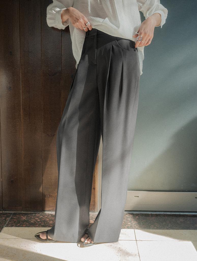 Memua Elbor Pintuck Wide Slacks (Black)