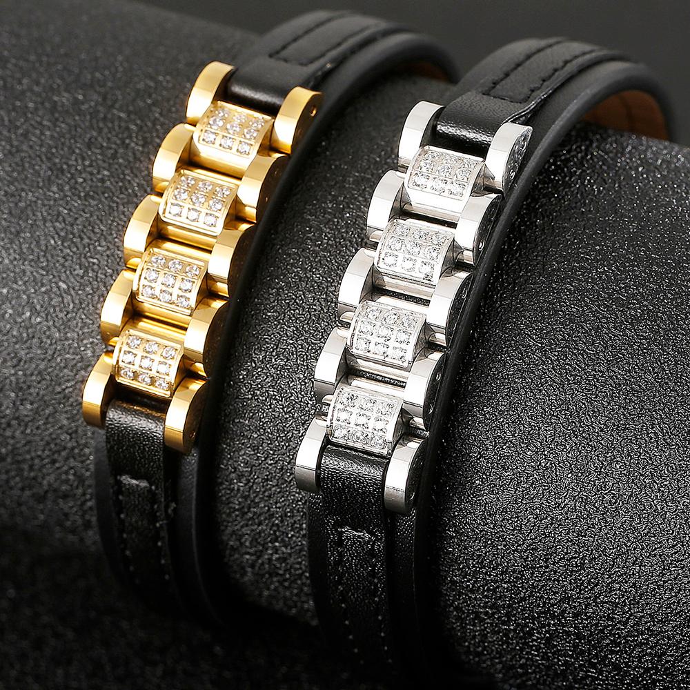 MódníAAAALKožený zavinovací náramek pro muže Pozlacená nerezová ocel Pánské šperky Příslušenství Gravírovatelné