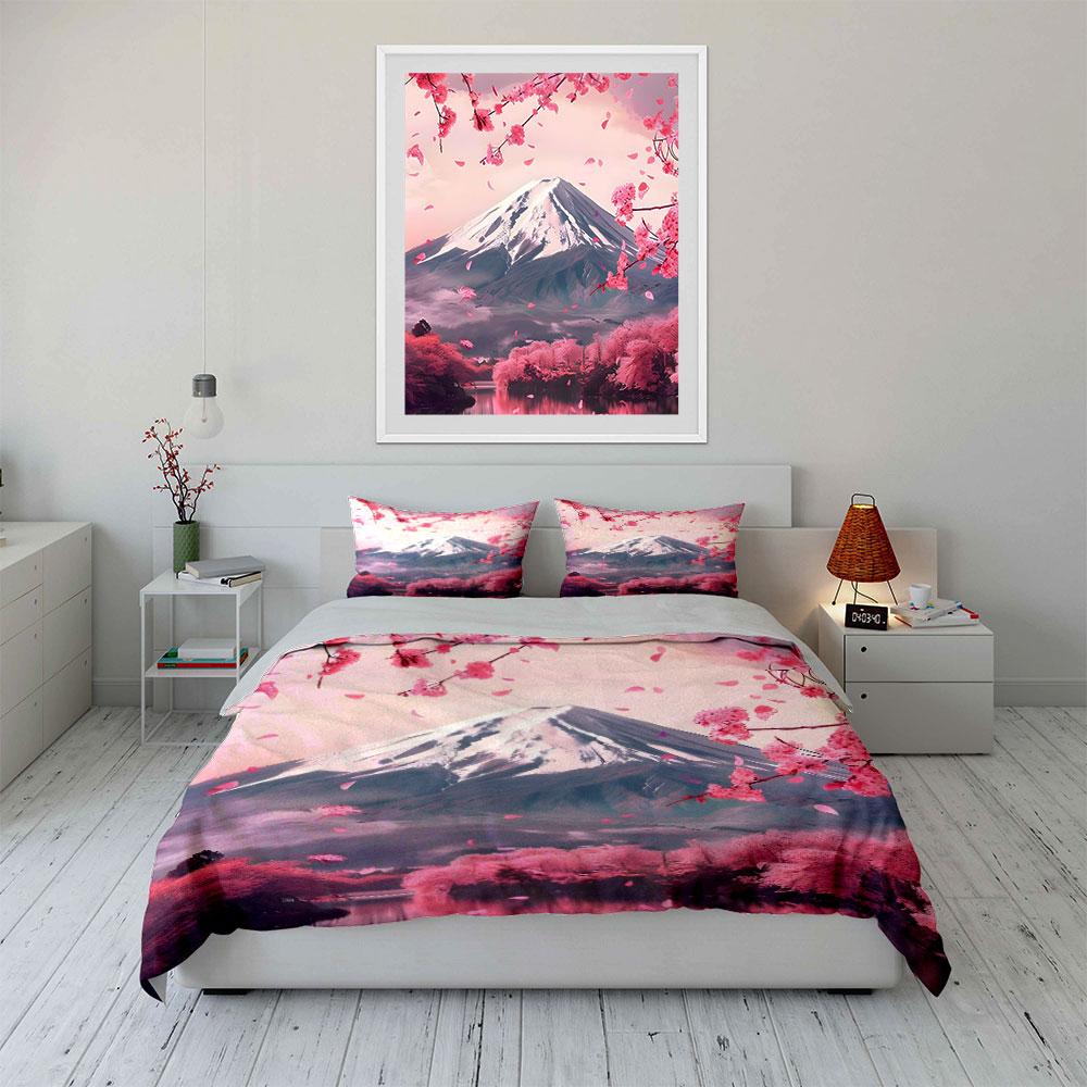 Cherry Blossom Mountain Art Set Multiple Sizes Kid'S And Adults' Bedroom Exquisite 3Pc Bedding Set, Gift