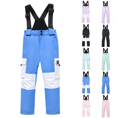 Children's Ski Pants Solid Color Warm Thick Outdoor Sports Warm Waterproof Pocket Strap Ski Pants