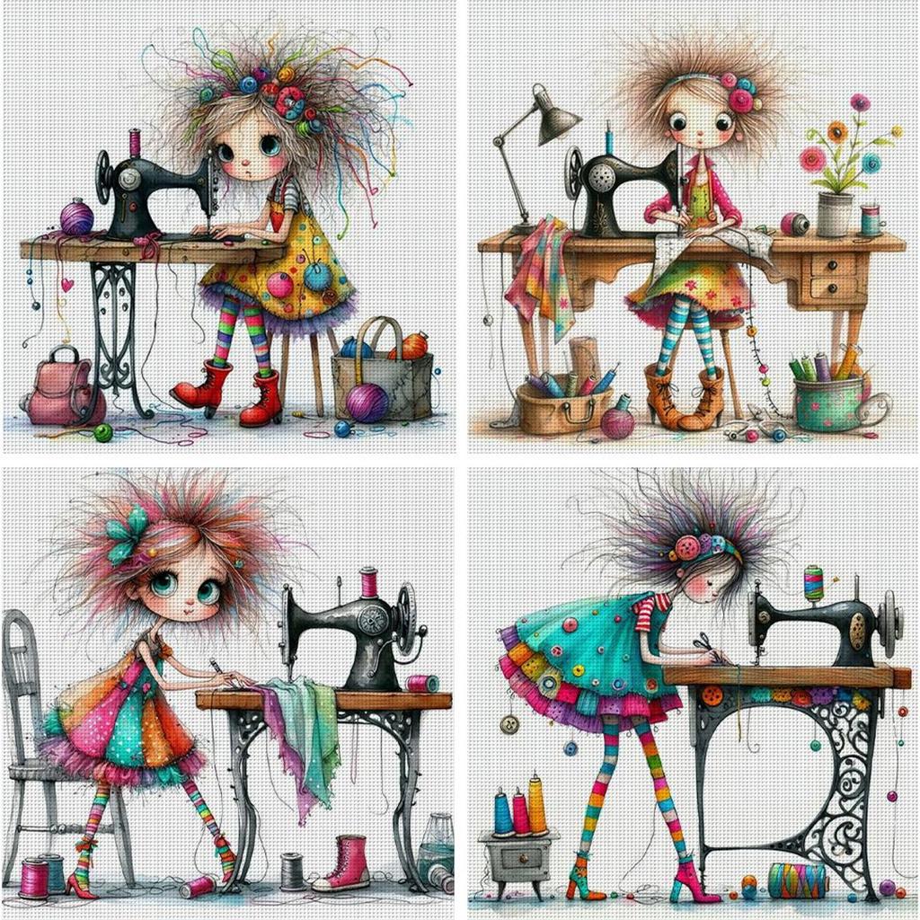 Vollstickerei Baumwollgarn 11CT Gedrucktes Mädchen Kreuzstich-Set Kunst 40x40cm