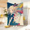 Music Dream Girl Watercolor Girl Throw Lightweight 240g Flannel Blanket Soft Skin-friendly for Summer Cooling