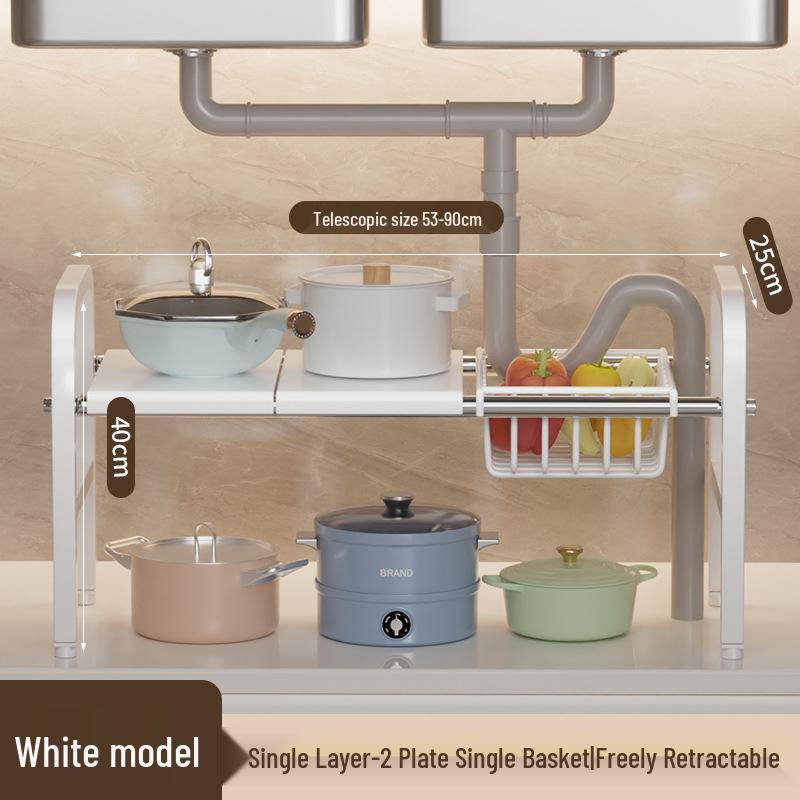 Organisateur rétractable sous l'évier: Étagère à ustensiles de cuisine et panier de rangement multicouches