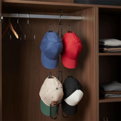Foldable Metal Hat Hanger Rotating Top Hook Space-Saving Baseball Cap Organizer Large Capacity 4 Hooks Hat Display Shelf Home