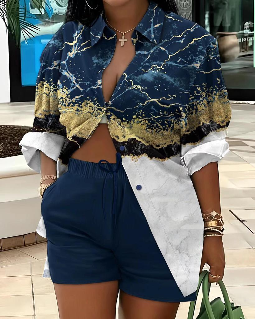 Women's Fashion Print Two-Piece Set: Elegant European & American Style