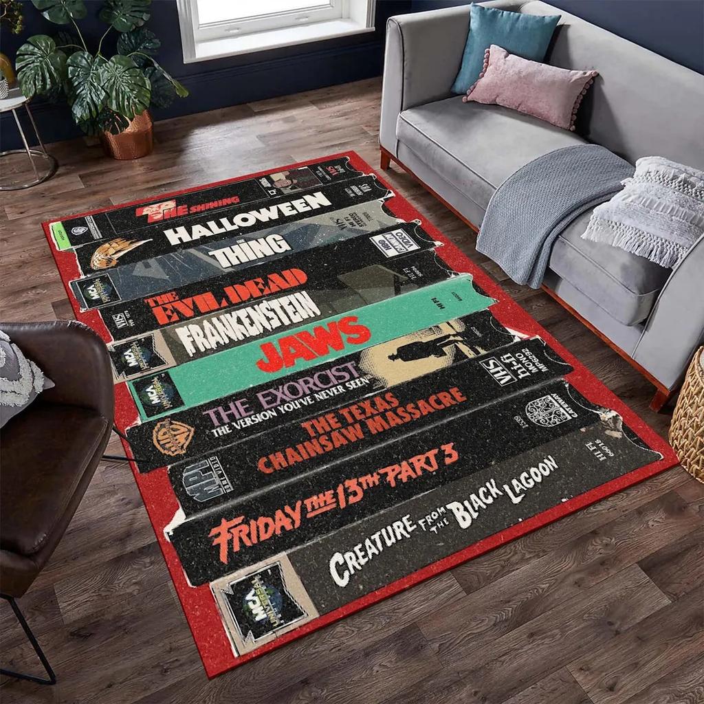 Vintage Horror VHS Film Movies Print Rug Retro Carpet for Living Room Bedroom Man Cave Game Room Floor Mat Non Slip Decor
