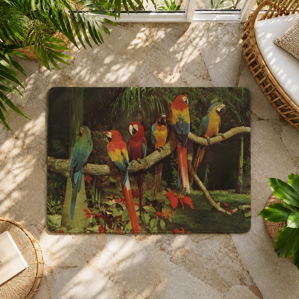 Jungle Animal Theme Design Floor Mat Flannel Rug Non Slip Absorbent Soft Washable for Entryway Hallway Bathroom Kitchen Decor