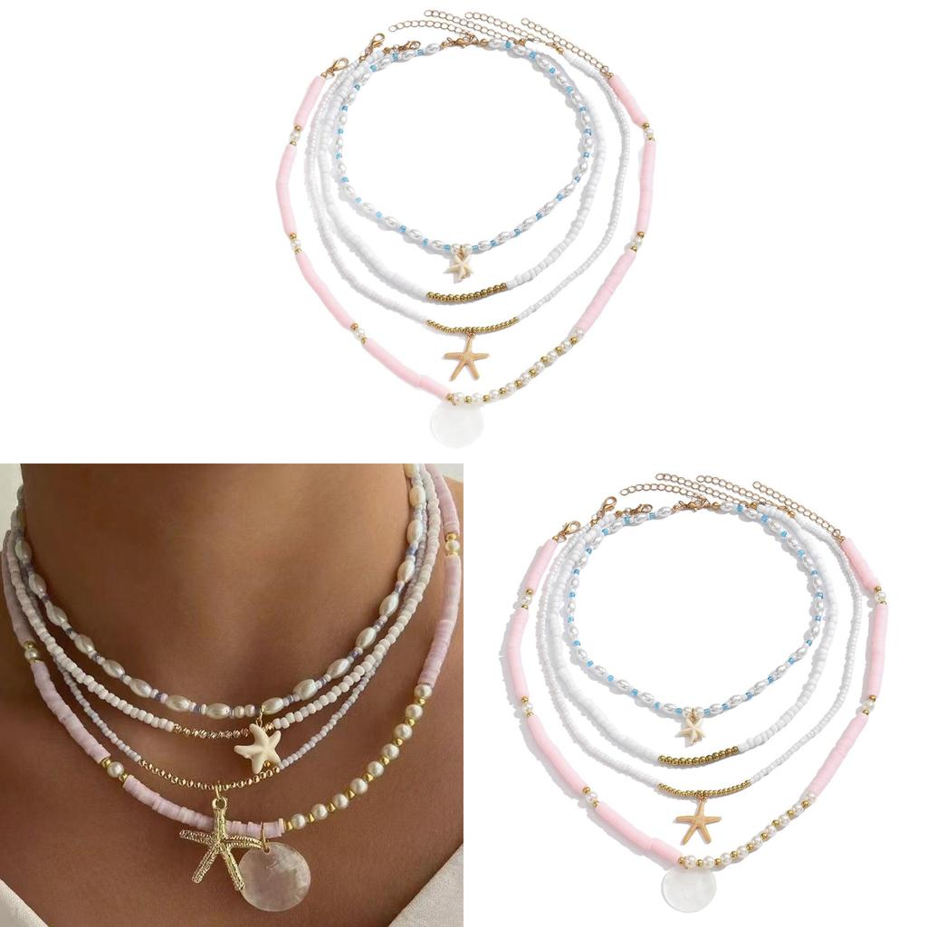 Soft Clay Artificial Pearl Necklace Set With Star Charm In Boho Style For Summer