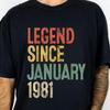 Legend Since January 1981 T-Shirt, Retro Birthday Gift