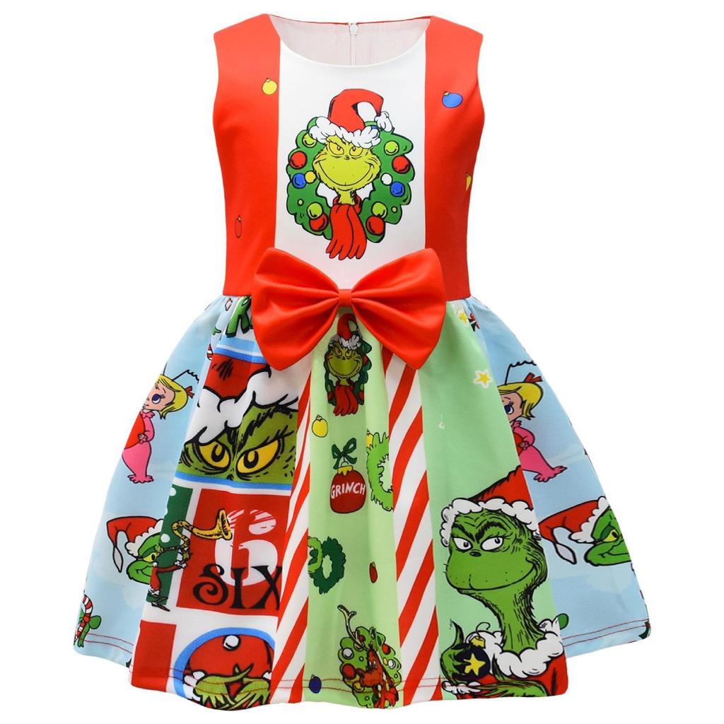 European And American Christmas Halloween Cute Princess Dress Bow 3D Digital Printing Girls Dress