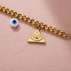 Golden Tone Stainless Steel Evil Eye Charm Bracelet with Freshwater Pearl for Women