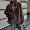Faux Fox Fur Coats Women Solid Mid Length Jackets Lapel Collar Long Sleeve Furry Outerwear Thick Loose Casual  Autumn Winter