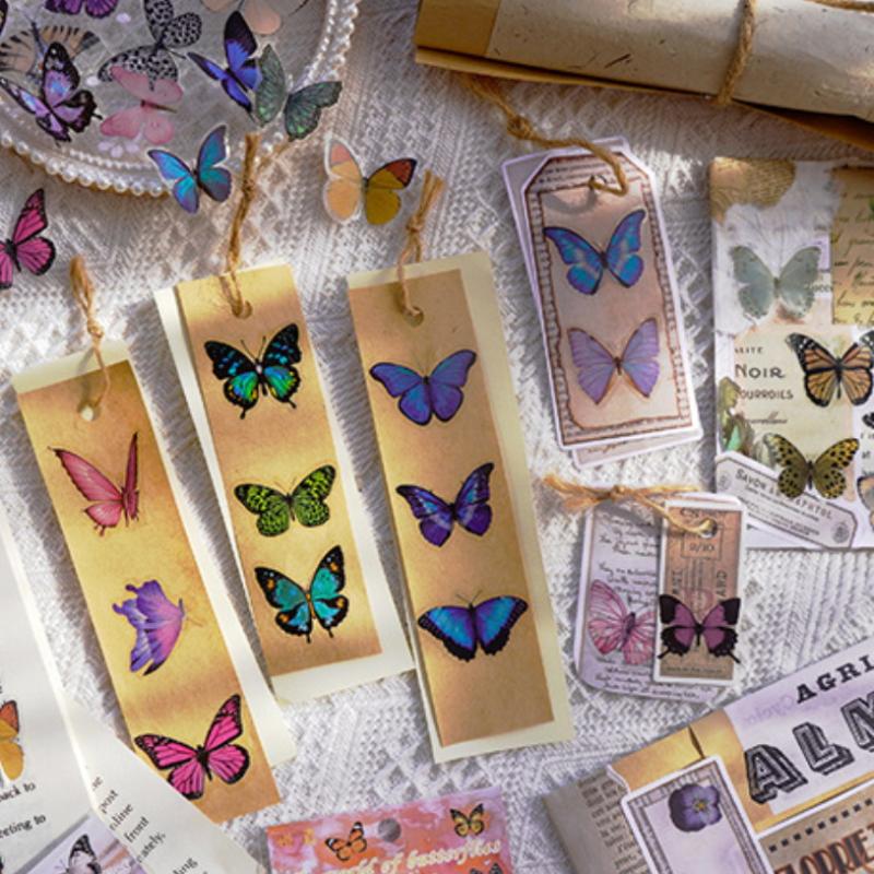 40Pcs/Pack Art Collage Junk  Diy Scrapbooking Butterfly Series Stickers Pet Waterproof Craft Aesthetics Decals Decor