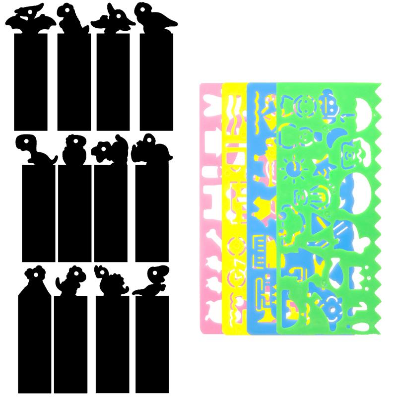 12 STÜCKE/Set Magisches Kratzlesezeichen 4 STÜCKE Buntes Zeichenlineal Kunst Schreibwarenset Festival Party DIY Geschenk Klassenbelohnungsgeschenk ZYF