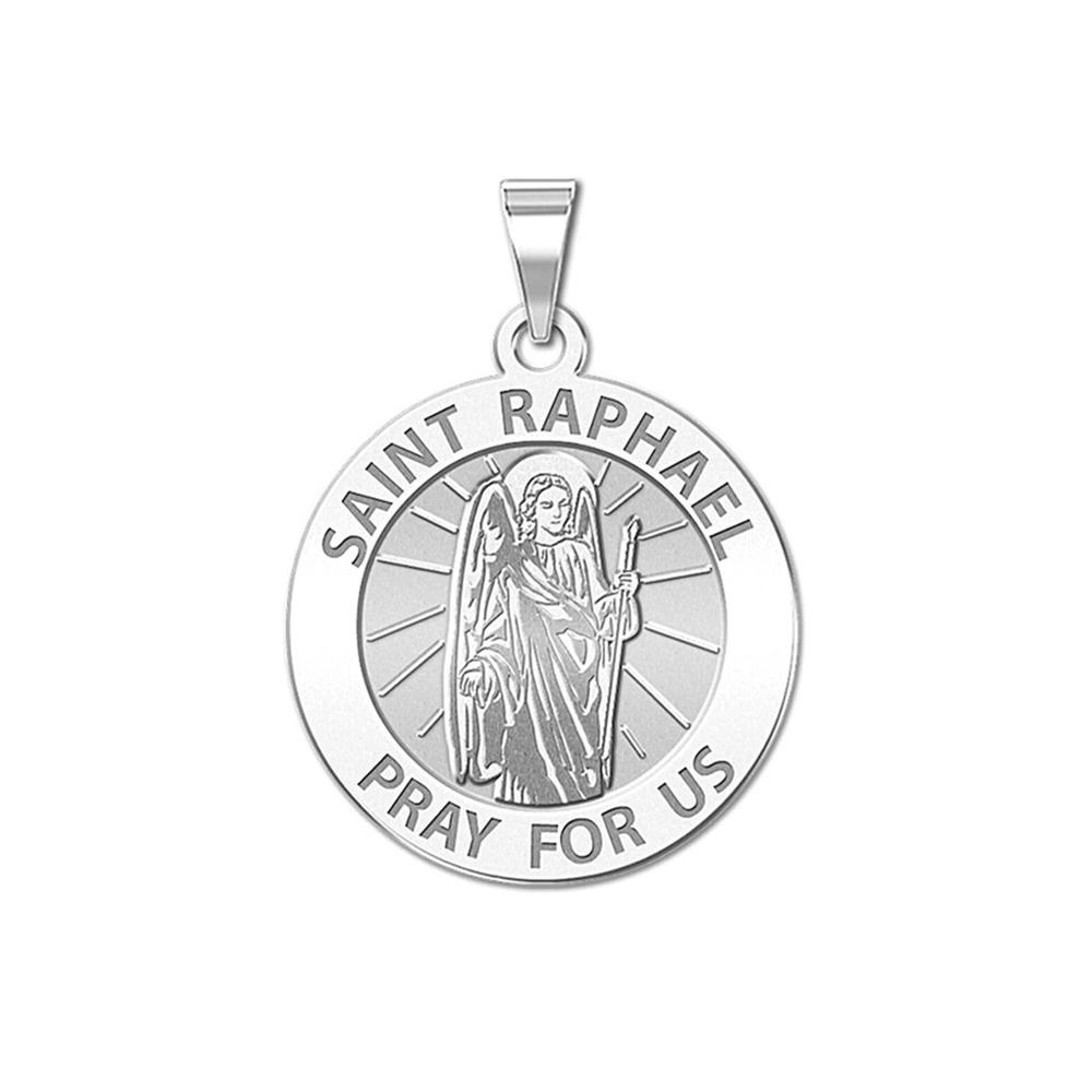 Jeshayuan Archangel Saint Raphael Medal Latin Prayer Charm Pendant Saint Cyprian Necklace Religious Madonna Christian Jewelry