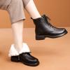 Mid-aged and Elderly Women Winter Warm Fleece Lined Short Boots Mom's Genuine Leather Soft Sole Non-slip Lace Up Cotton Shoes