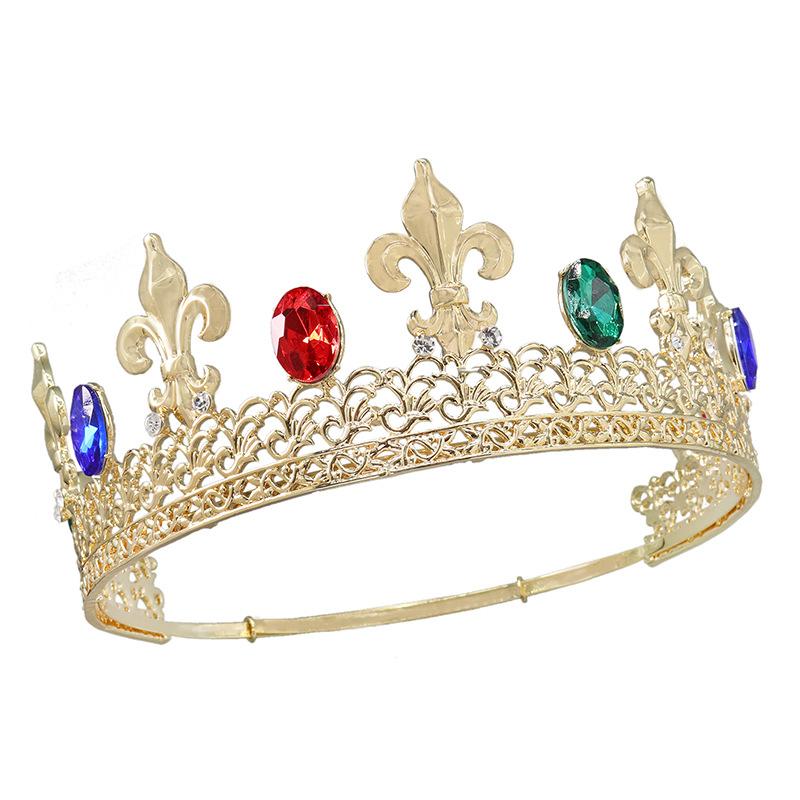 Baroque Vintage Royal King Crowns For Men Full Round Sliver Big Gold Tiaras And Crowns Prom Party Costume Hair Accessories Men