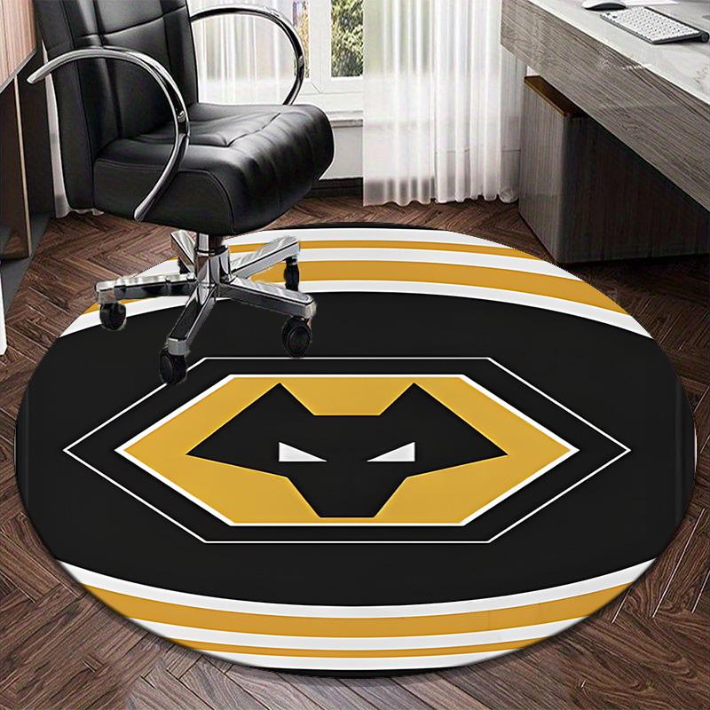 1PC round rug Wolves Football Club Emblem Printed Round Area Rug ,Rug For Home Office, Round Chair Rug, Decorative Carpet Fan gifts Christmas gift
