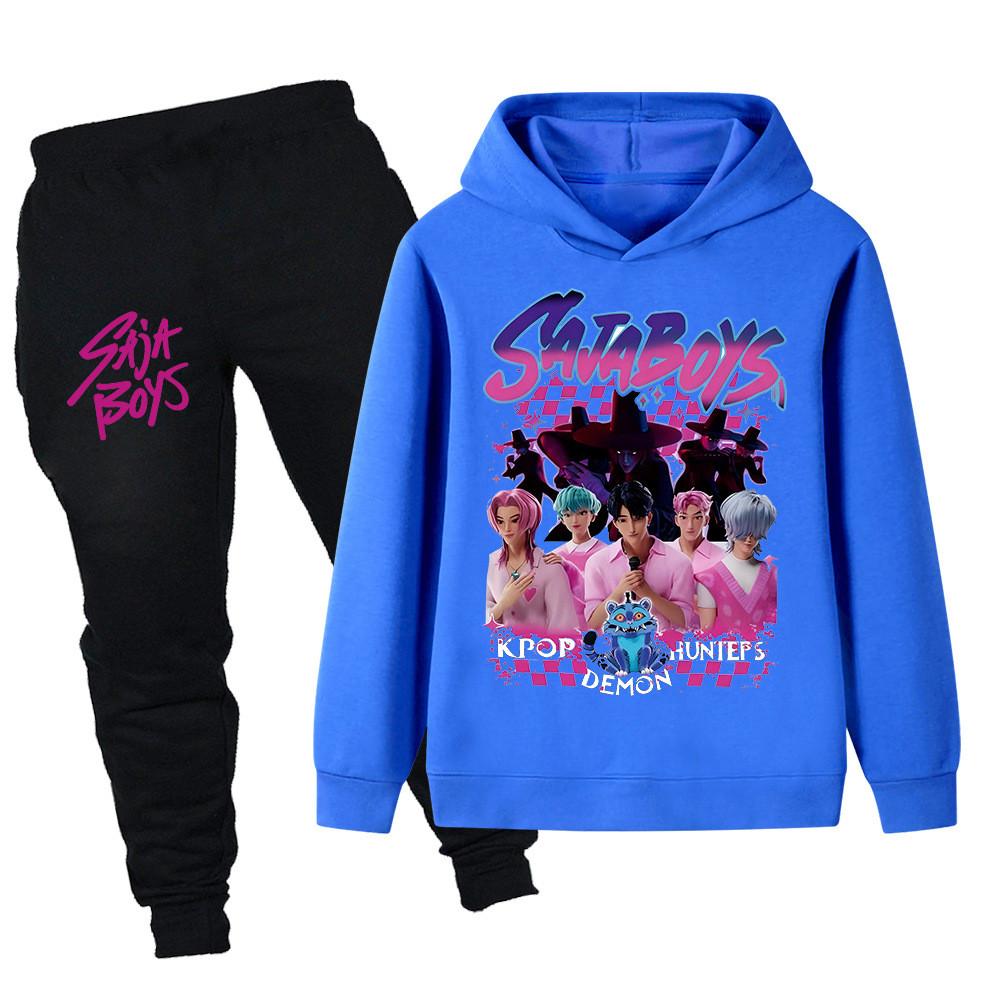 PB1229 Kinder Jungen Mädchen Kpop Mira Zoey Rumi Sajaboys Print Langarm Kapuzenpullover Hose Hosen Kleidung Sets