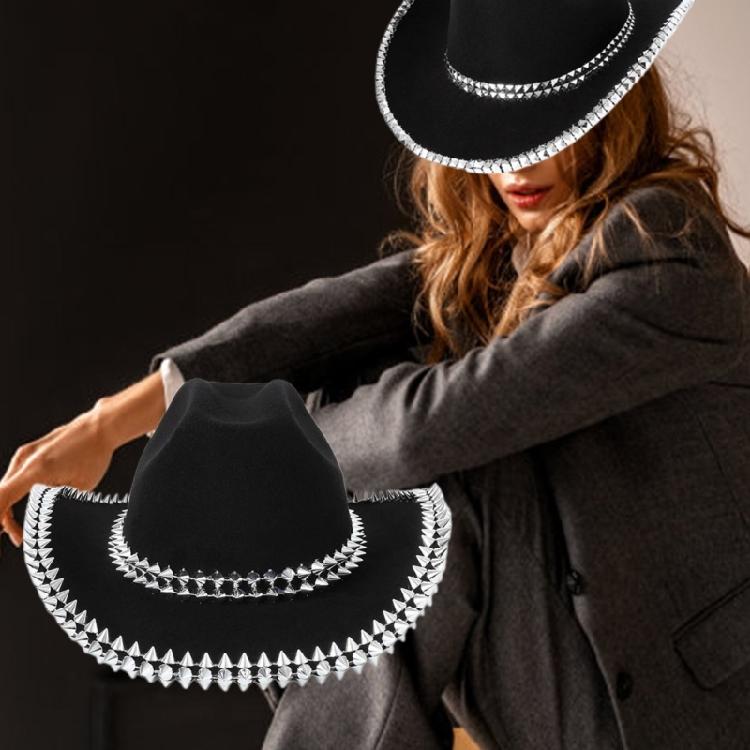 Plain Color Cowboy Hat with Rivet Trim Woman Proms Banquets Party Cowboy Hat Adult Teen Photography Western Hat