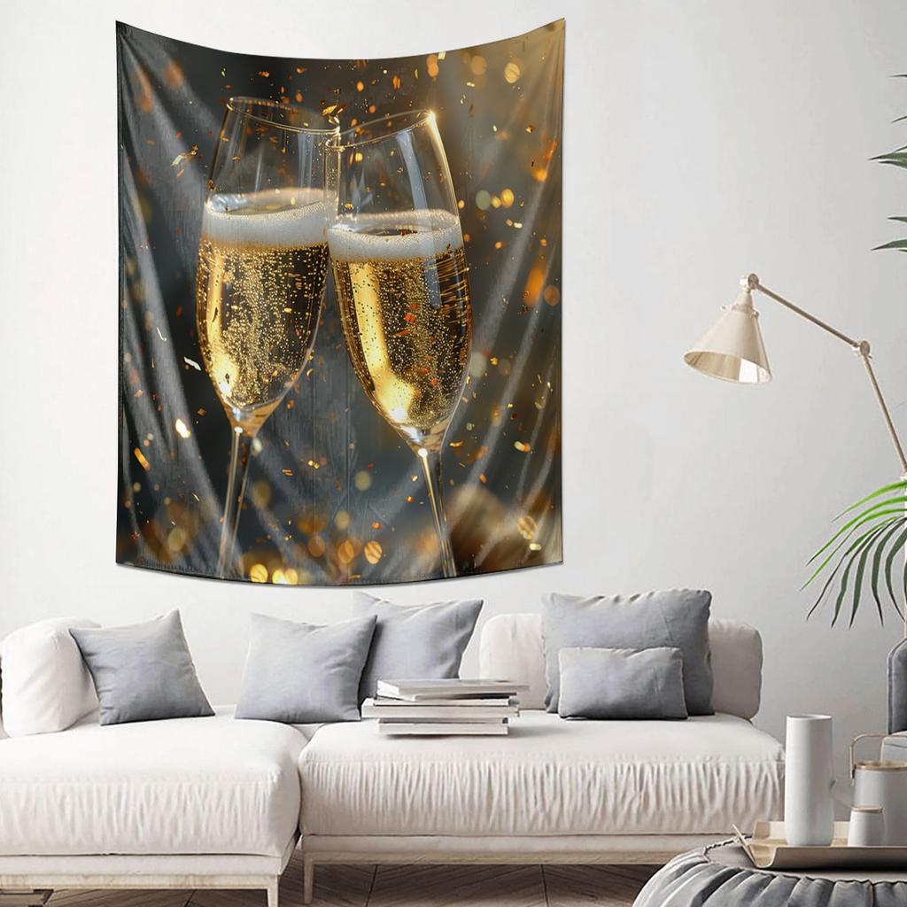 Golden Sparkle Romantic Champagne Wall Decorative Hanging Tapestry