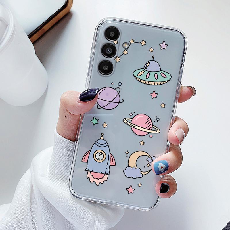 Transparent Case For Samsung Galaxy A24 A17 A16 A56 A55 A54 A06 4G Cover Cartoon Flowers Soft Clear Shockproof Funda Face Capa
