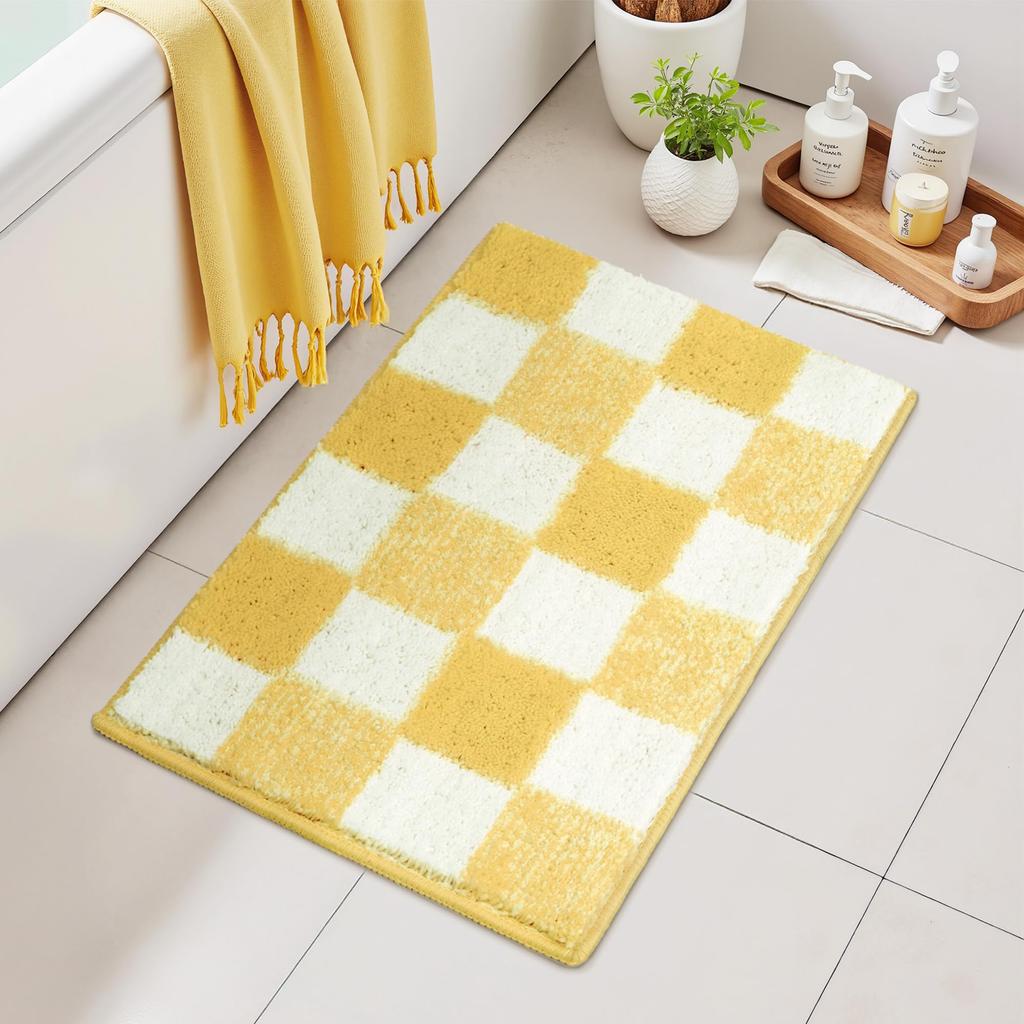 Cute Square Pink Checkered Bathroom Absorbent Carpet Bedroom Decoration Bedside Carpet Home Decoration
