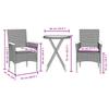 3 Piece Bistro Set with Cushions Black Poly Rattan and Glass
