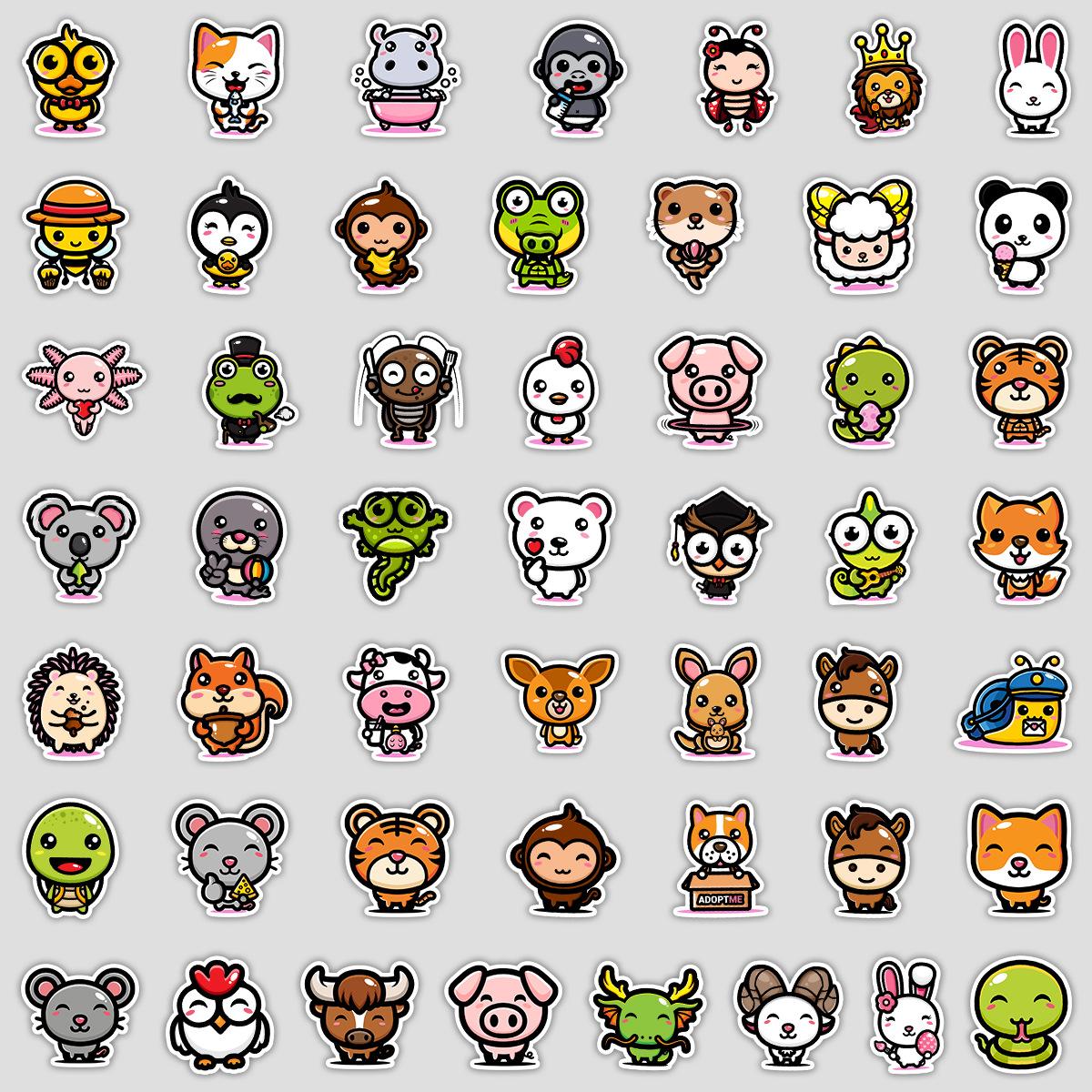

50 штук мультяшных наклеек-граффити из зоопарка для мобильных телефонов и ноутбуков, водонепроницаемые декоративные наклейки, креативные наклейки с животными