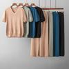 Cross-Border Summer Fashion Knitting Suit Over Fit Knit Top Two-piece Set High Waist Drape Straight Casual Trousers
