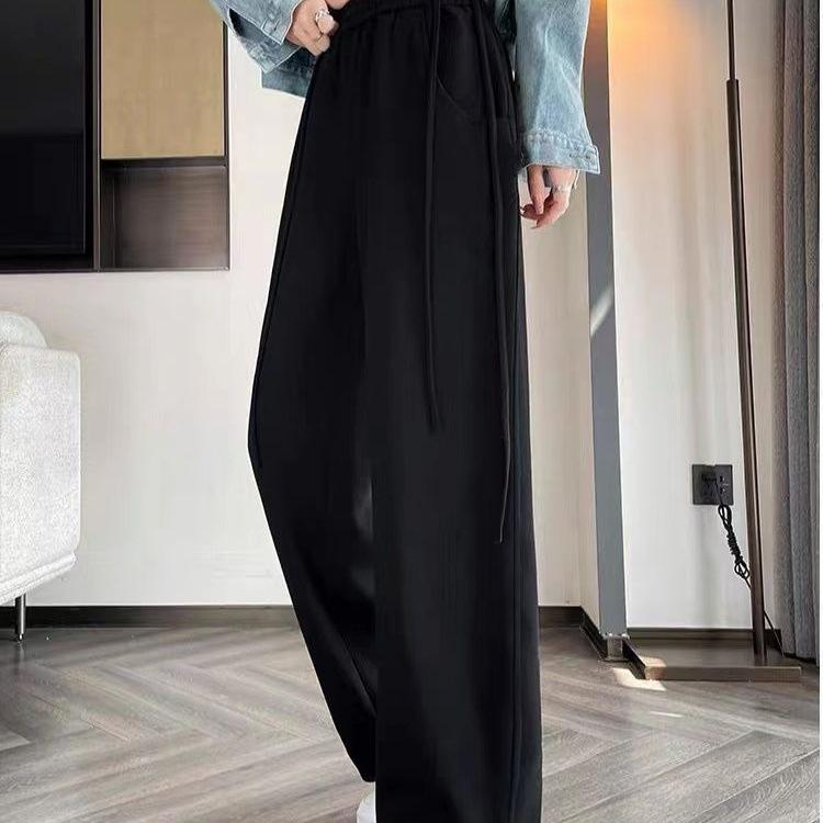 Drapey Coffee Drawstring Wide-Leg Sweatpants for Women - Versatile Spring/Autumn Style