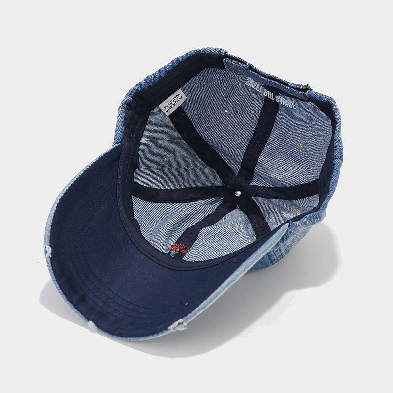 Autumn new denim baseball cap women's rose embroidered soft top cap men's street fashion sun hat tide