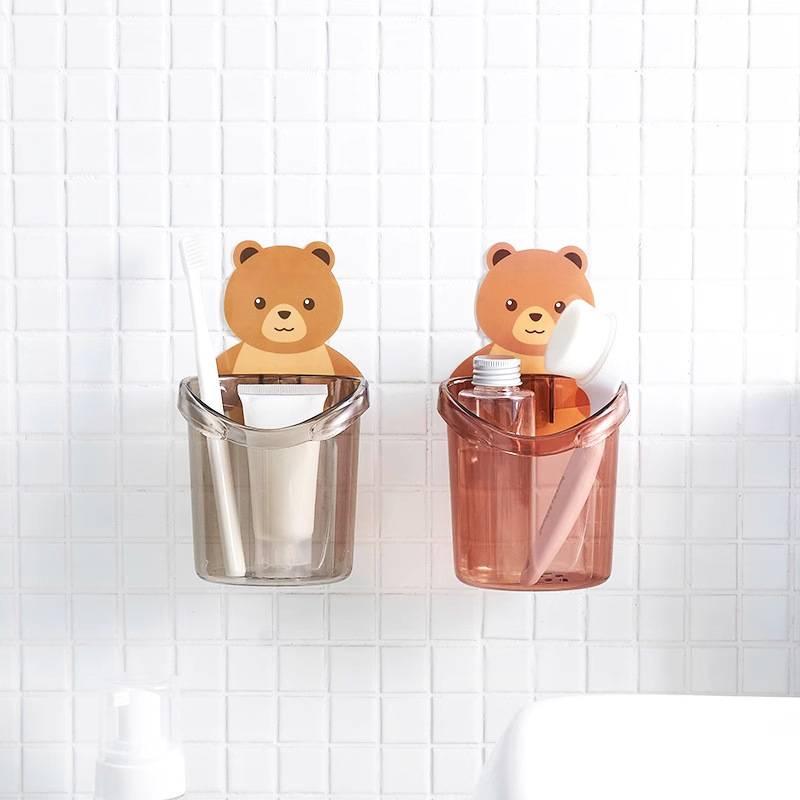 Little Bear Storage Cup Bathroom Toothbrush Cup Toothpaste Holder Wall-Mounted Draining Super Sturdy Wallpaper Bear Cup