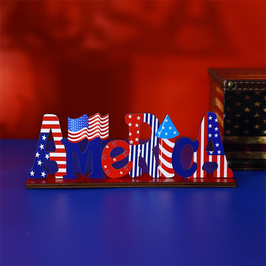 Independence Day Wooden Desktop Decoration Dwarfs Day United States Day Star Flag Creative Decoration