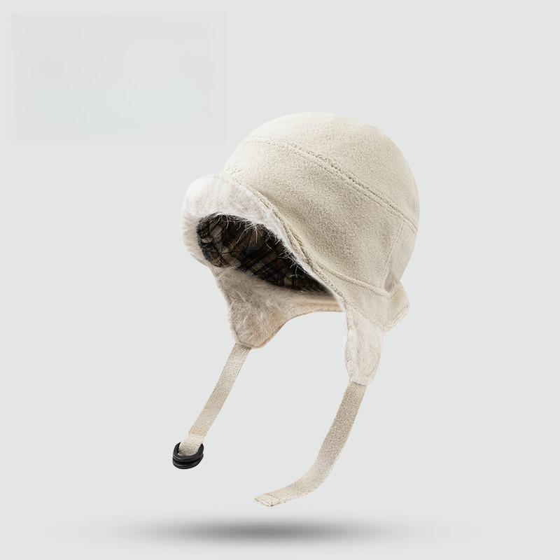 

1 шт. Уникальная теплая женская шапка-авиатор, Термофлисовая шапка-бини для холодной погоды, Ветрозащитная теплая шапка с ушками, Пилотская шапка на флисовой подкладке One Size бежевый