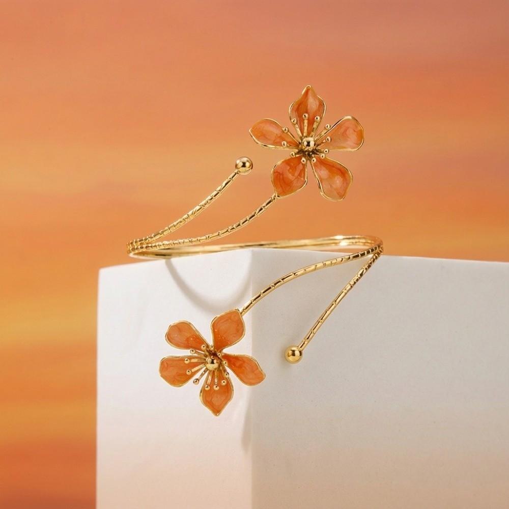 Vintage Style Enamel Flower Cuff Armlet Gold Color Open Arm Ring  Special Occasion