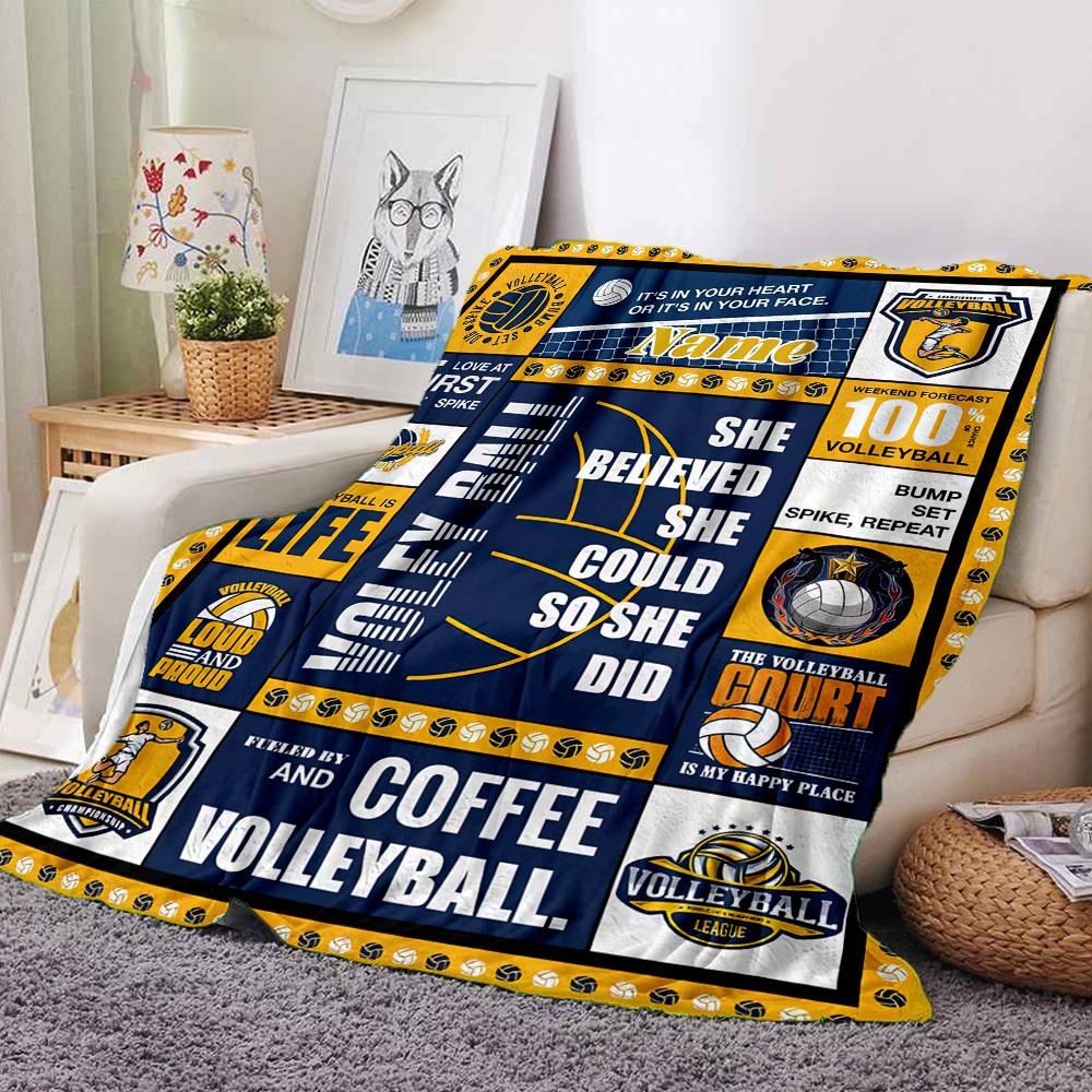 Volleyball Passion Believe Spike Repeat Cozy Blanket Customize Your Name Comfortable Perfect For Sofa Couch Office Bed Picnics Ideal For All Seasons