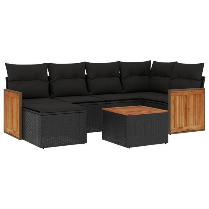 VidaXL Garden Lounge Set with Cushions 7 Pcs, Patio Sofas, Patio Furniture Set, Outdoor Furniture, Black 3227861