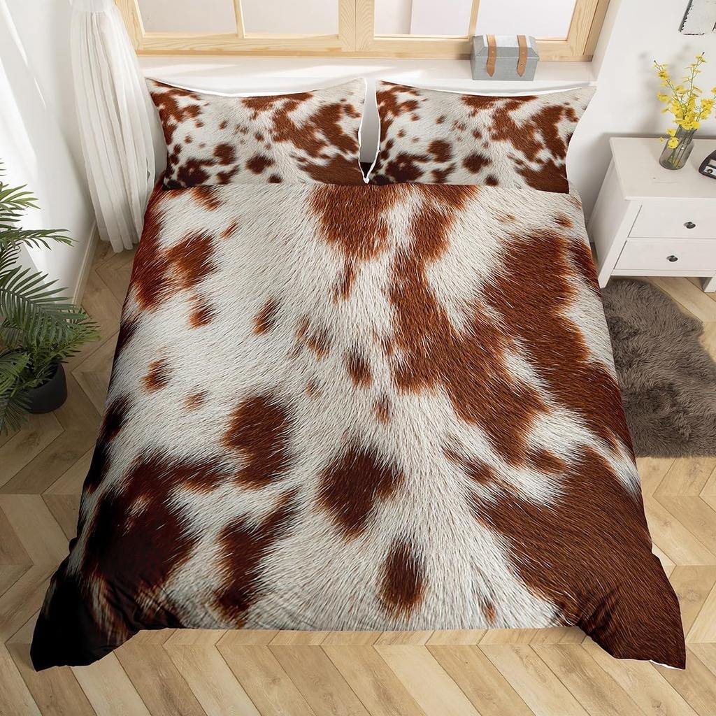 Cowhide Duvet Cover Twin King Farm Animal Bedding Set Western Patchwork Comforter Cover Microfiber Cow Fur Print Bedspread Cover