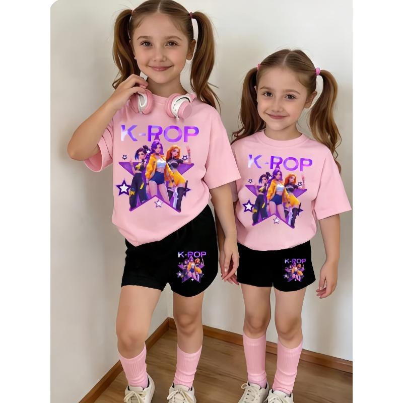 

Fashion Fun Kpop Demon Hunters Women s Short-sleeved Shorts Set for Women s Crew Neck Short Sleeve Tees Fashion Women s Outfit XXS