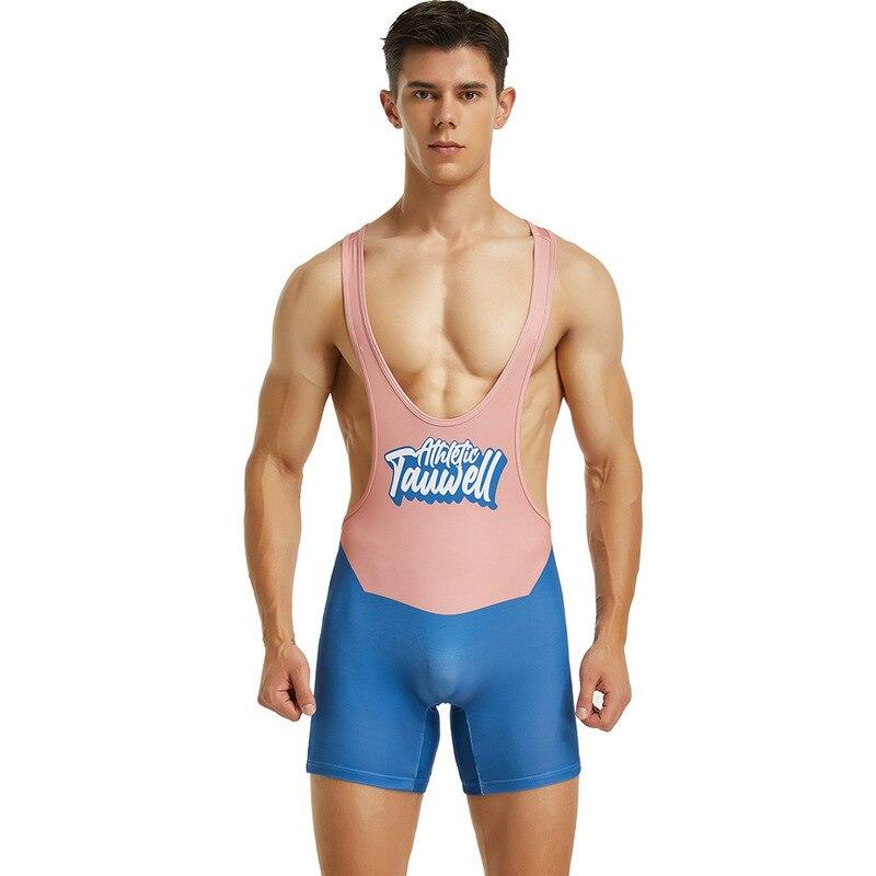 Men's Tight Vest Wrestling Suit Fitness Swimming Gym Shorts Lingerie Bodysuit