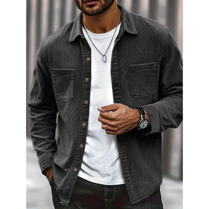 Men's Corduroy Shirt Jacket Spring Autumn Vintage Hong Kong Style Fashion Outerwear for Gentlemen