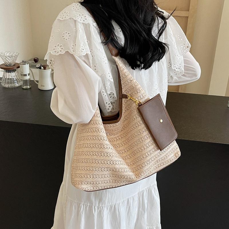 Stroh-Einkaufstasche, Schultertasche, Strandurlaub, gewebte Damentasche