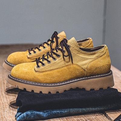 Arbeitsschuhe Herren neue Rindleder Anti-Velours Rundkopf Plateau Stiefeletten Herren leicht zu tragen Retro Freizeitschuhe