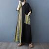 Women's Striped Patchwork Black Long Dress Retro Robe