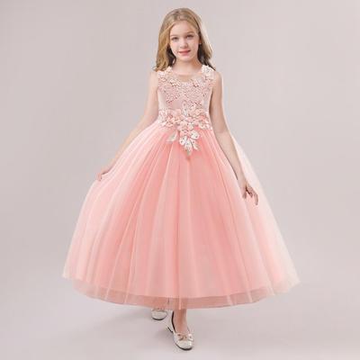 Girls' Formal Princess Mesh Dress with Appliques