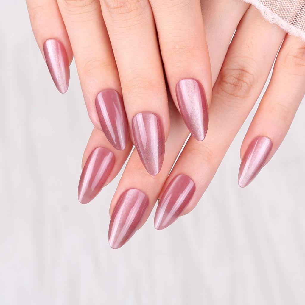 Solid Color Cat Eye Oval Medium-Long Luxury Wearable Nails