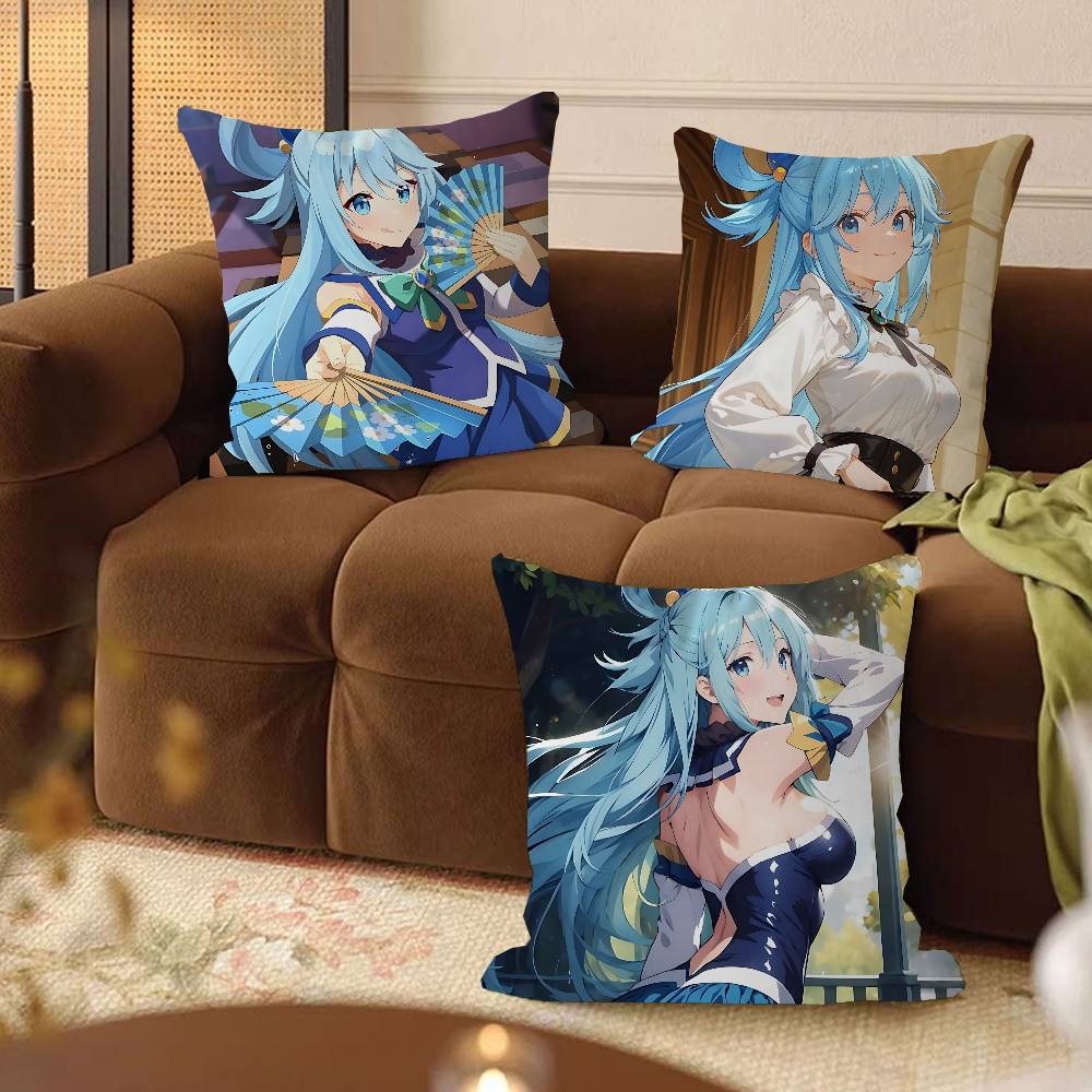 Anime-Konosuba Aqua Pillow Cushion Cover Pillowcase Living Room Sofa Home Decor Customized