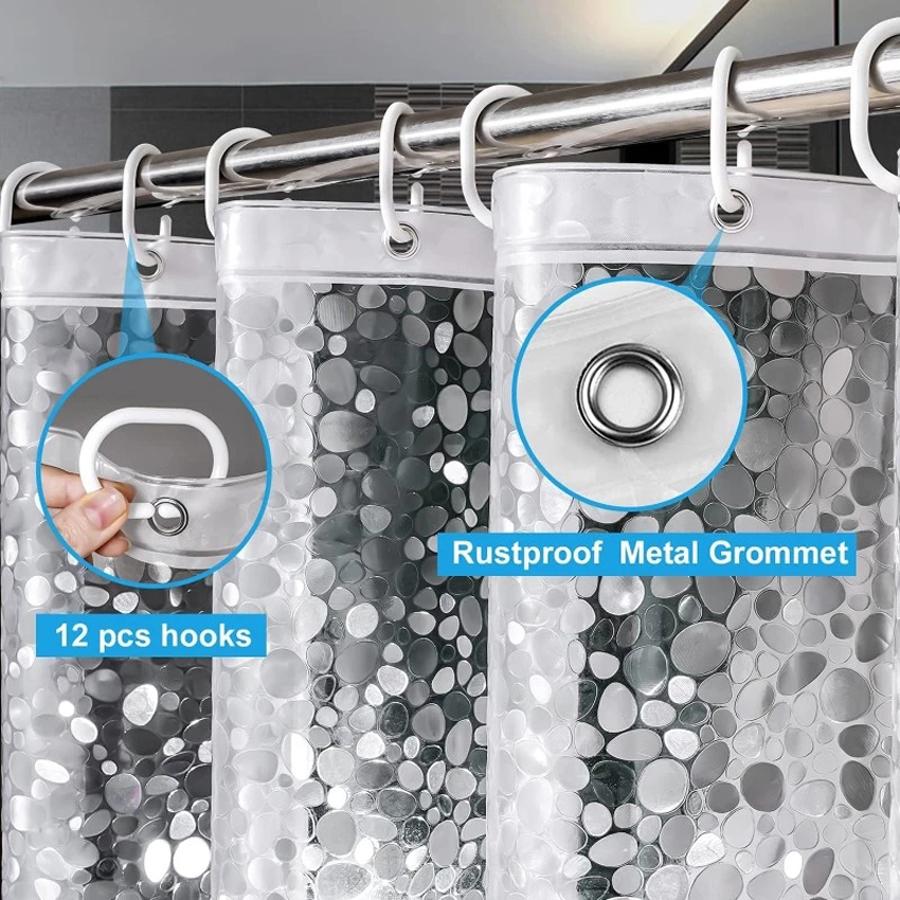 W460xH180cm PEVA Pebble Shower Curtain Transparent Lining Waterproof Bathtub Bathing Cover Cobblestone Bathroom Bath Curtains Liner