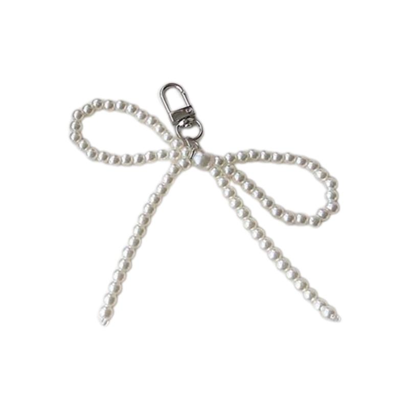 Delightful Beaded Bowknot Pattern Phone Charm Keyring Bag Decoration Keychain Elegant Bead Bowknot Phone Charm Keyring